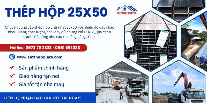 Thép hộp 25x50 chính hãng giá tốt